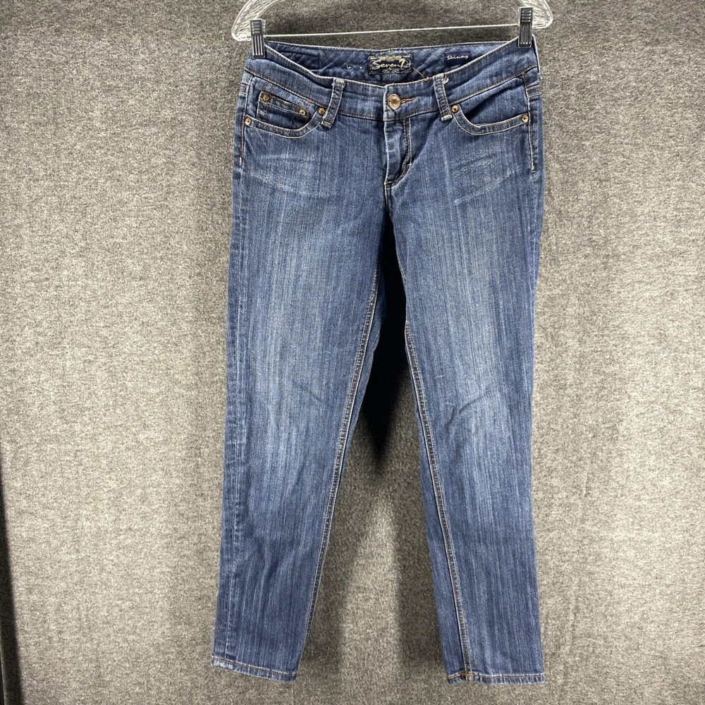Seven7 Jeans Womens 31 Blue Low Rise Skinny Stretch Western Embroidered